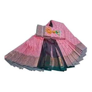 saree with blouse-Banarasi Kanchivaram Cotton Silk Saree with Unstitched Blouse Material