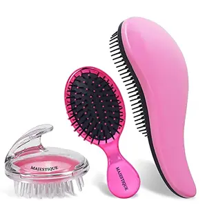 Majestique Detangling Hair Brushes with Scalp Massager - Bio-Friendly Brush for Baby Kids, Women, Men - Mini Pocket Pro for Curly, Wet/Dry Hair - Color May Vary