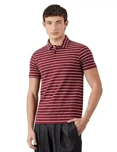 Amazon Brand - Symbol Men's Cotton Rich Striper Polo Collar Striped Tshirts | Half Sleeves-Regular Fit (Available in Plus Sizes)