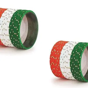 BANGLESKART Non-Precious Metal with Polka Dotts with Glossy Finished Tiranga Bangle set for Women and Girls (2.2)