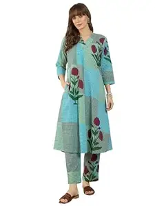 INDO ERA Women's Cotton Ethnic Co-Ord Set | Kurta Pant Set | Stylish Cotton Suit Set for Women,11987
