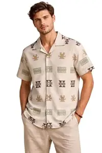 HIDEAWAY Mens Soft Linen Printed Shirt Casual Printed Half Sleeve Regular Fit Classic Shirt Soft, Cool & Stylish Everyday Wear