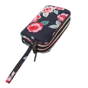 SYGA Women's Clutch Canvas Art Three-Layer Long Wallet Women's Handbag Large Capacity Key Coin Purse Casual Mobile Phone Bag
