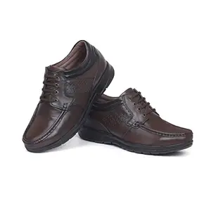 Zoom Shoes Genuine Tinted Leather Formal Lace Up Shoes for Men ZA-1170 | Thermoplastic Elastomer Sole with Anti-Slip Technology, Detailed Stitiching and Waxed Laces (Brown, 9)