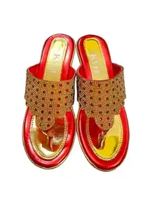 Keshpur Shoe House Upper - Fancy Stone/Fiber - Sisha/Sole - PVC Comfortbale & Stylish Sandals For Women And Girls (Cherry, 8)