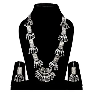 Foxy Trend Oxidised Silver Mirror Work Chain Pendant Necklace Set for Girls & Women