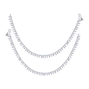 Vivastri Traditional Silver White Metal Payal Anklets Pair for Women & Girls [VIVA1031PYL]