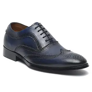 LOUIS STITCH Men's Blue Premium Italian Leather Shoes Handcrafted Brogue Style American Classic Laceups for Men Formal Officewear (Size-10 UK) (EXBGBU_GE)