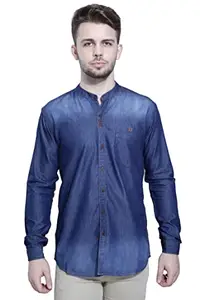 Kuons Avenue Men's Denim Casual Shirt | Chinese Collar Shirts for Men (KACLFS1237R-L_Denimax Washed_Large)
