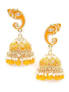Karatcart Gold Plated Yellow Lord Ganesha Jhumki Earrings for Women