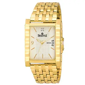 SWISSTYLE Day and Date Display Everyday Watch for men-SS-GSQ1179-WHT-GLD