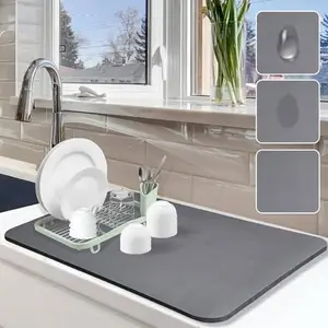 Kitchen Dish Drying Mat, Water Absorbing, 60 x 40 cm, Grey