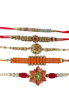 Designer Rakhis For Men Bhai with Roli Chawal Pack - Rakhi for Brother, Bhaiya, Bhai for Brother Rakshabandhan Combo for Bhaiya | Rakhi, Roli Chawal set of 5