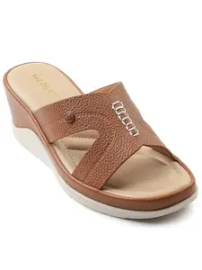 Liberty Healers S172-02 Casual Wedge Heel Sandal For Women With TPR Sole | Comfortable Outolse Lightweight Trendy Design | Durable Soft Insole | Stylish Footwear and Cushioned Footbed (Tan 40EU)
