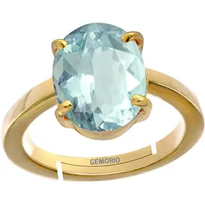 Gemorio Aquamarine 6.5cts or 7.25ratti stone Panchdhatu Adjustable Ring for Women