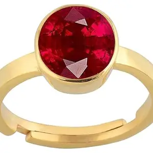 PARI SALES 5.25 Ratti Natural Ruby Manik Loose Gemstone Gold Plated Birthstone Astrology Rashi Ratan Adjustable Ring for Men & Women
