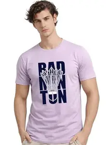 ADRO Badminton Printed T-Shirt for Men | Cotton Lycra | 180 GSM Regular Fit | Sports Casual Tee | Printed Tshirt for Men| Sports Stylish T Shirt