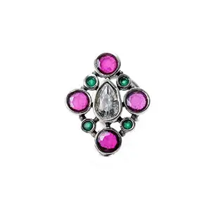 JSAJ Multi Colour Stone Nose Pin Wire Nose Pin in Pure 92.5 Sterling Silver For Girls Womens