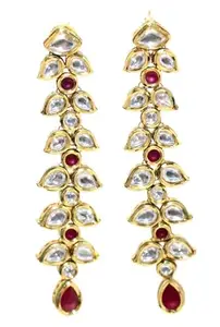 Rajasthan Gems Dangle Earrings Gold Rhodium Alloy Steel Cubic Zirconia Kundan Uncut Polki Stone Enamel Meena Women Handmade Wedding Gift H033