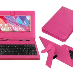 ACM Keyboard Case Compatible with Xiaomi Redmi Note 13 Mobile Flip Cover Stand Direct Plug & Play Device for Study & Gaming Pink