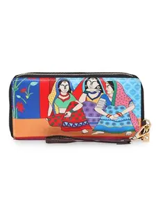 SABHYATA Women's Multicolour Double Zip Handmade Women's Wallets (Three Lady)