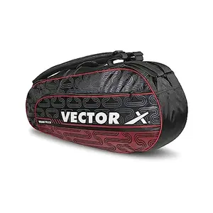 Vector X Donatello Water Resistant 4 Compartment Badminton Bag with Padded Shoulder Strap (Black-Red)