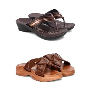 Kashwi Enterprises Women's Comfortable Sandal,Casual Lightweight Sandal for Everyday Wear | BTR- (2-Combo)-1963-OO8-EURO-37