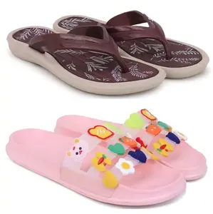 Pampy Angel Combo Pack of 2 Slipper/Flip Flops/Slides/Clogs/Sandals for Women,(V-Sflower-Maroon,MixVeg-Pink),40 (Euro)