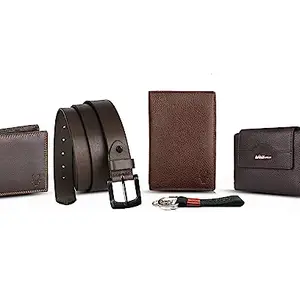 WildHorn Leather Executive Gift Set | Combo Of Men's Wallet,Ladies Wallet,Passport Holder, Men's Belt & Keyring |5 In 1 Mega Combo| Best Gifting Options, Multicolor