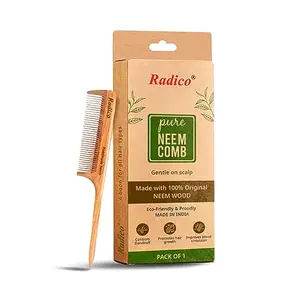 Radico appendage Neem Wood Comb | Hair Growth, Hairfall, Dandruff Control | Hair Straightening, Frizz Control | Comb for Men, Women (Tail comb)