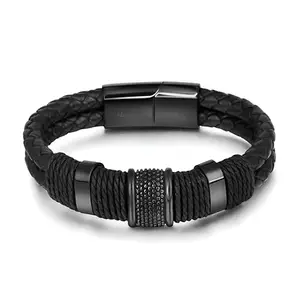 KARISHMA KREATIONS Men's Bracelet Punk Style Men's Fashion Black Woven Rope Creative Bracelet Stainless Steel Magnetic Bangle Jewelry Boyfriend Gift Jewelry for Men