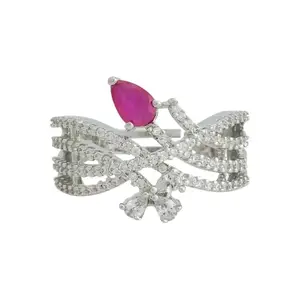 Kushal's Fashion Jewellery Ruby Rodium Plated Ethnic Zircon Finger Ring - 425150