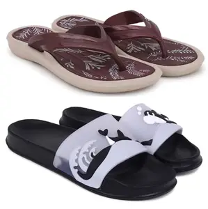 Pampy Angel Combo Pack of 2 Slipper/Flip Flops/Slides/Clogs/Sandals for Women,(V-Sflower-Maroon,Dolphin-Black),41 (Euro)