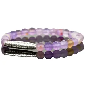 Lady Works Natural Ametrine 8mm Round Shape Smooth Cut Beads 8 Inch Stretchable Bracelet For Men & Women. Unisex Bracelet For Healing, Meditation, Prosperity, Gift & Luck|LW_BRST_00642_8.0