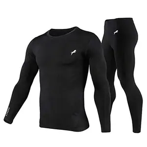 PRO GYM Men Cool Dry Compression T-Shirt & Lower for Athletic Workout and Running (Black, Small)