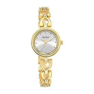 Titan Women Metal Analog Silver Dial Watch-2601Ym04/Np2601Ym04, Band Color-Gold