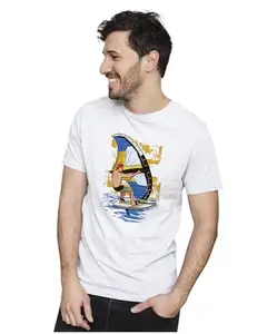 ALLEN BLACK Men's & Women's Regular Fit T-Shirt Wing Surfing Drawing 100% Cotton Unise T-Shirt White_SURFNG04-White 3XL Men Round_