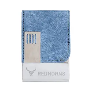 REDHORNS PU Leather & Stainless-Steel Business Card Holder Wallet Credit Card Holder with Magnetic Shut for Men & Women - (ACD006_Blue)
