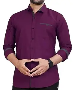 CB-COLEBROOK Men's Regular Fit Solid Soft Touch Cotton Casual Shirt with Pocket Design with Spread Collar & Full Sleeves (Available in Plus Size)