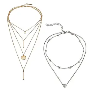 Jewels Galaxy Jewellery For Women Gold & Silver Plated Layered Necklace Combos (JG-PC-NCK-22131)