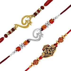 Mahi Combo of Three Om Rakhis with Crystals and Rudraksha for Adorable Brothers RCO1105120M