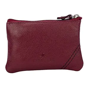 FINELAER Leather Key Coin Pouch Purse for Men & Women - Stylish Mini Zippered Holder (Maroon)