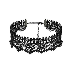Kercisbeauty Black Lace Choker with Crystal Tassels Hollow Out Choker for Women and Girls Sexy Jewelry for Ladies