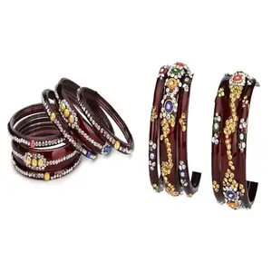 Somil Trendy Combo Bangles Pack For Women | Colorful Traditional Set | Ideal For Party, Puja & Daily Use, Pack Of12, Maroon, Maroon -K68