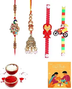 Shivshakti Exports Bhaiya Bhabhi and kids Rakhi Gift Set With Greeting Card and Roli Chawal - BB2KS135