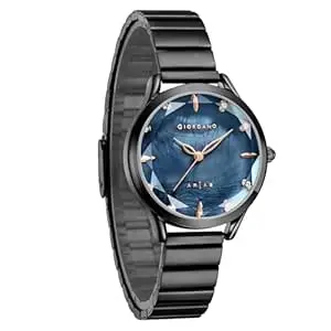 Giordano Arias Lara Dutta Signature Collection Analog Quartz Watch for Women with Mother-of-Pearl Cut Glass Dial, Crystal Hour Markers and Stainless Steel Bracelet Strap