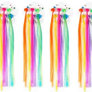 Nyamah Sales Kids Hair Extensions with Hair Clips Rainbow Wig Braids Extensions Hair Styling Accessories for Baby Girls Adult Multicolor (24 PCS)