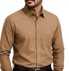 Men’s Pure Cotton Casual Shirt | Regular Fit Long Sleeve Button Down | Formal & Casual Office Shirt for Men | Comfortable Stylish for Work, Travel (in, Alpha, M, Light Brown)