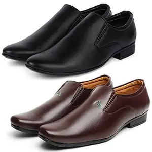 Vitoria Stylish Synthetic Leather Formal Shoes Combo for Men's and Boys(Black-Brown)(Slipon-Slipon)/Office Shoes/Suit Shoes/Dress Shoes/Party Shoes