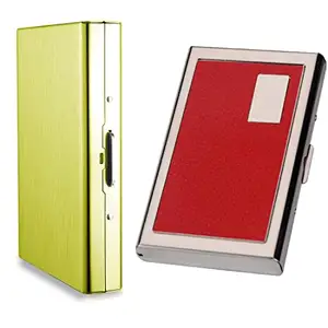 Stealodeal Red PU Leather with Golden RFID Protected Metal ATM/Credit/Debit Men/Women Card Holder (Combo of 2)